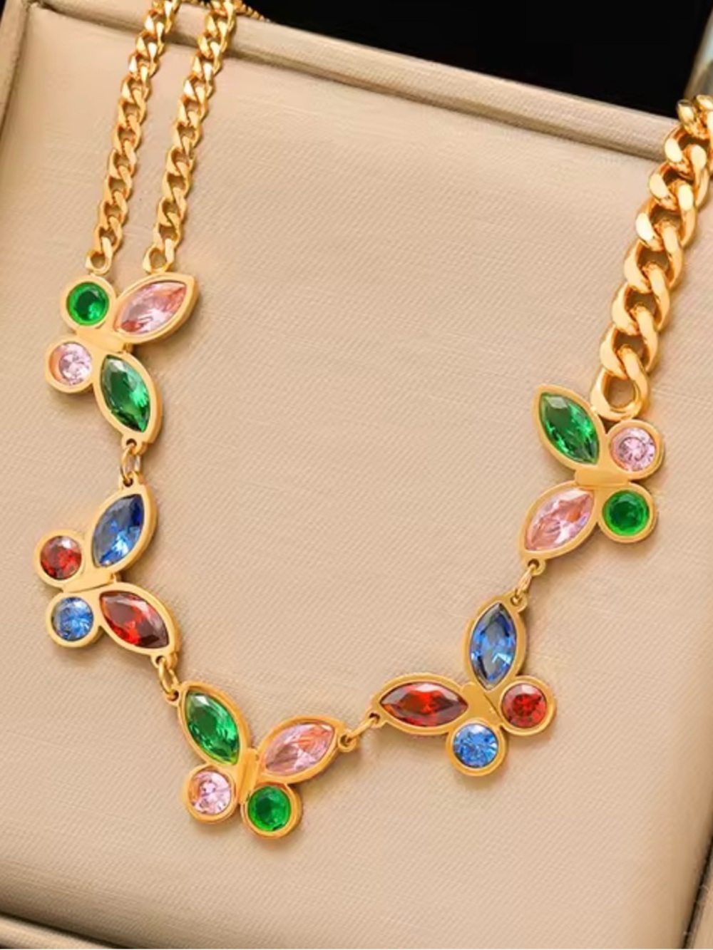 Gold-plated Stainless Steel Multicolor Crystal Statement Necklace for Women